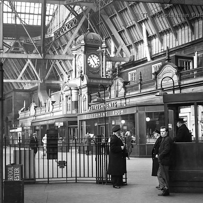 Old shot of people in Caledonian railyway