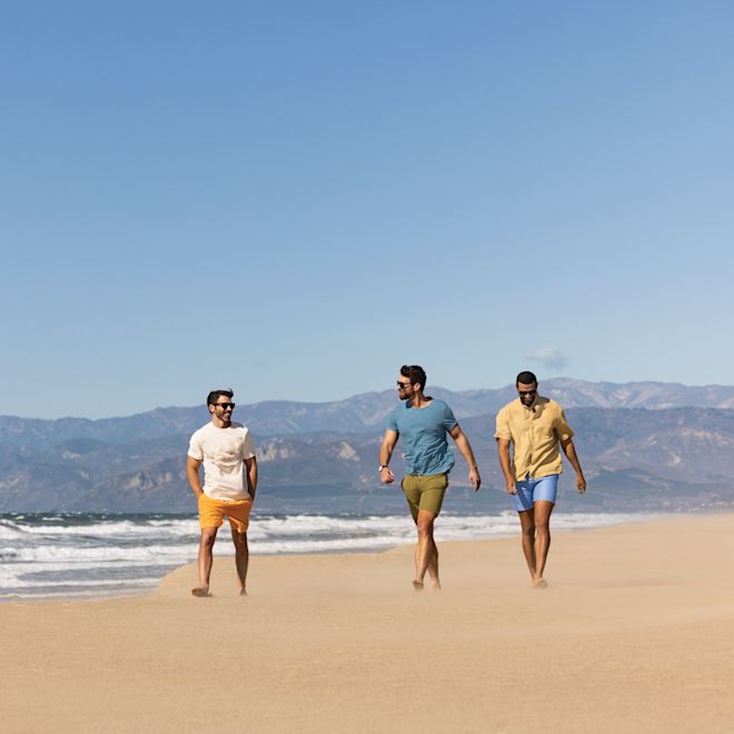 Three Men Walking on the Beach