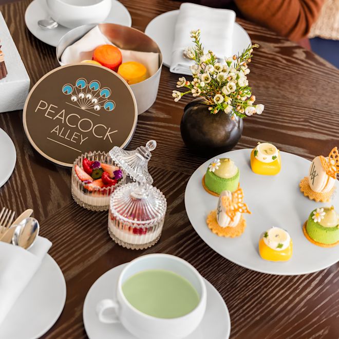 Overhead shot of plates of food on table