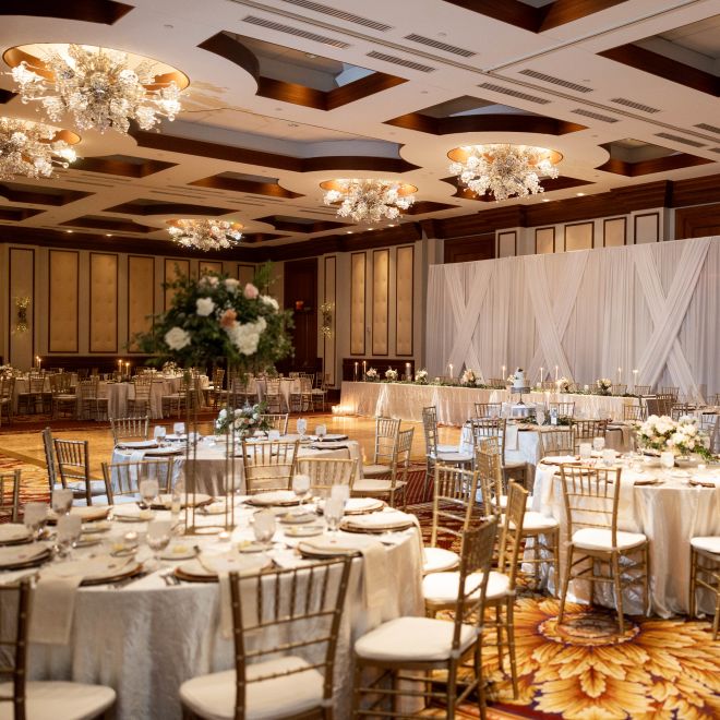 ballroom with wedding round tables