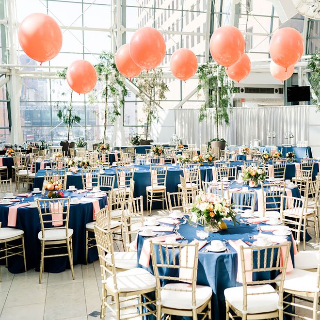 atrium setup for wedding with round tables