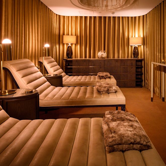 Spa relaxation room with lounge chairs