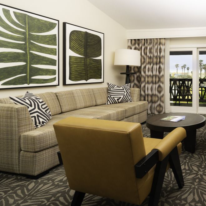 Suite living room with sofa and TV