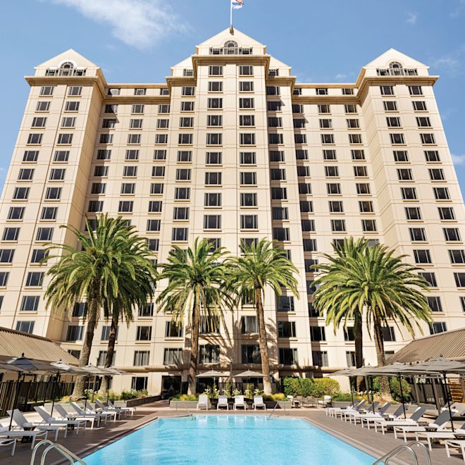 hotel exterior and outdoor pool
