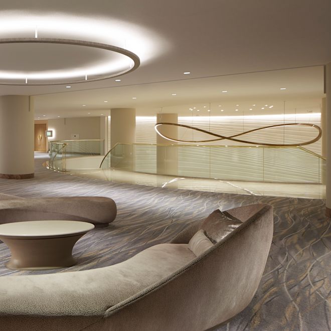 2F väntrum med sofas och bord