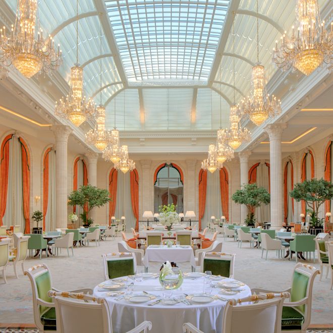Restaurant area with tables and chairs