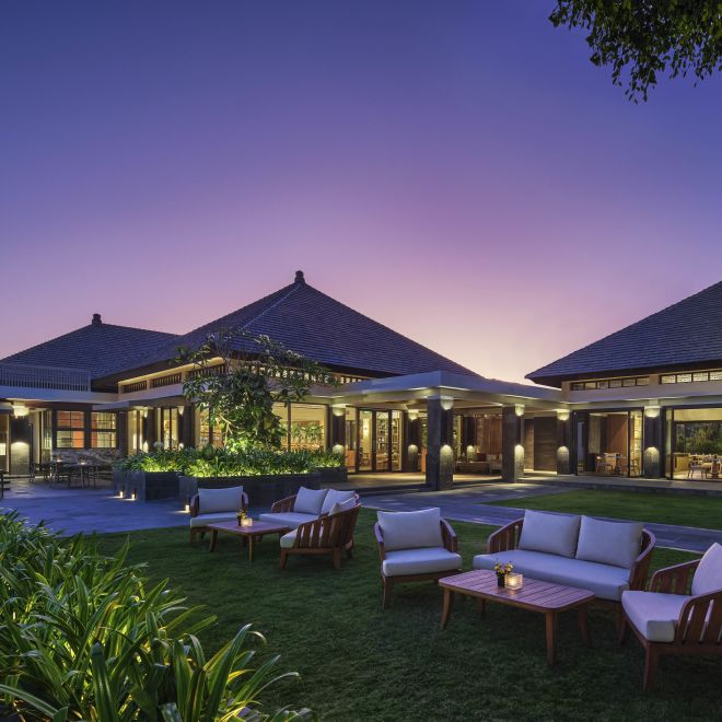 Commune Restaurant Lawn at Night