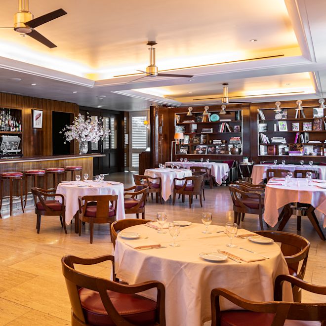 Restaurant area with tables and chairs