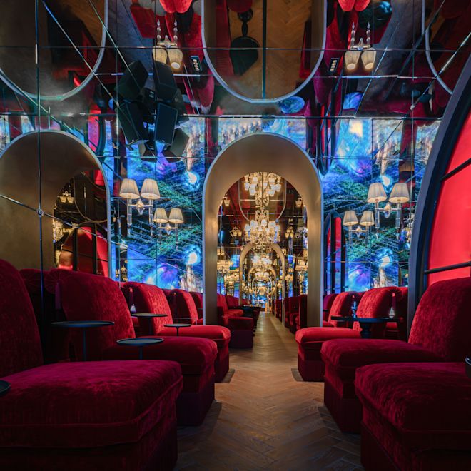 Large chandelier over the bar