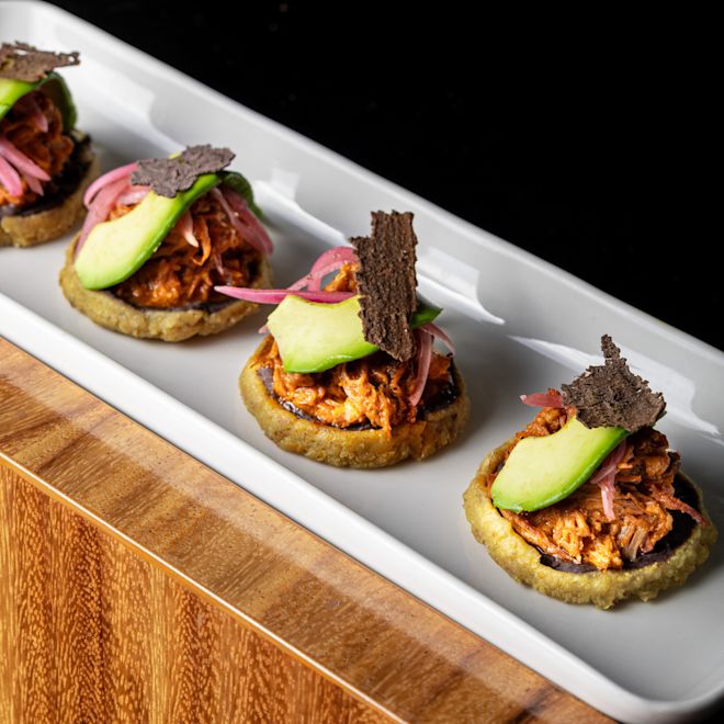 Appetizer presented on a wood background