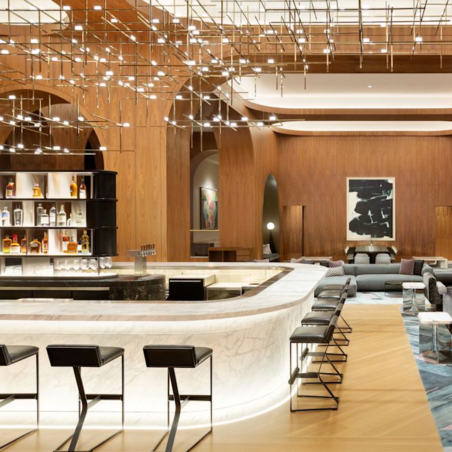 Lobby bar counter and sofa seating