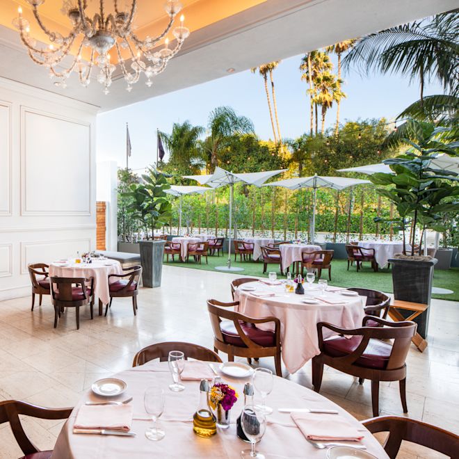 hotel exterior at dusk