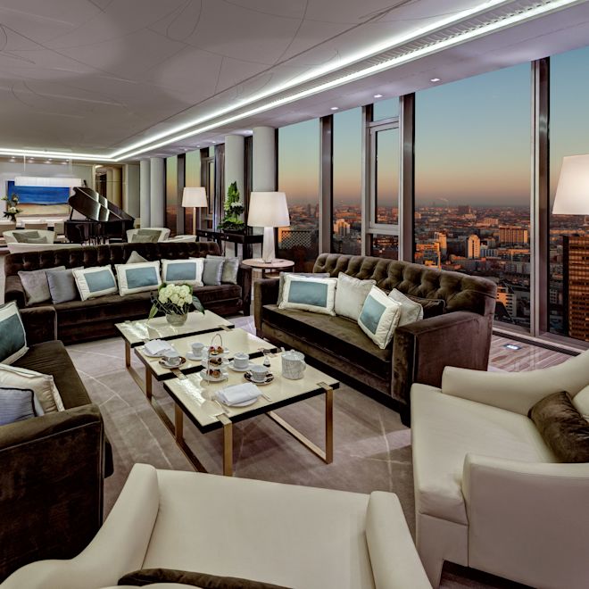 Presidential Suite Living Room with Floor-to-Ceiling Windows