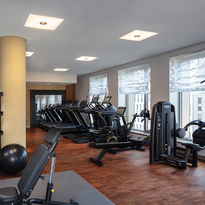 Fitness center with cardio machines and free weights