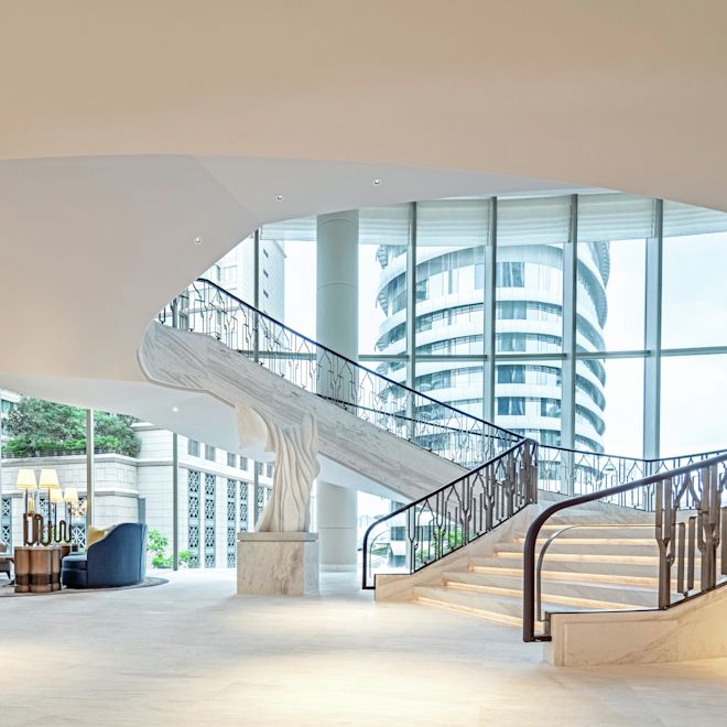 Hotel lobby with staircase