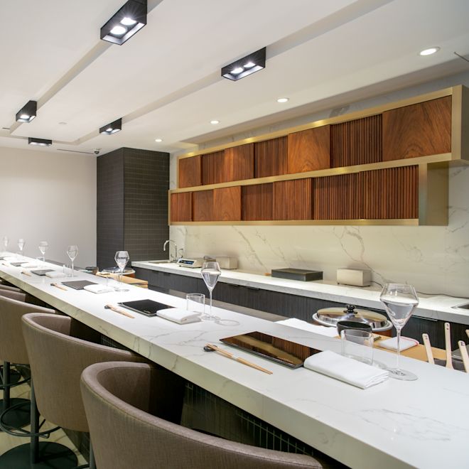 Bar with curved chair setup