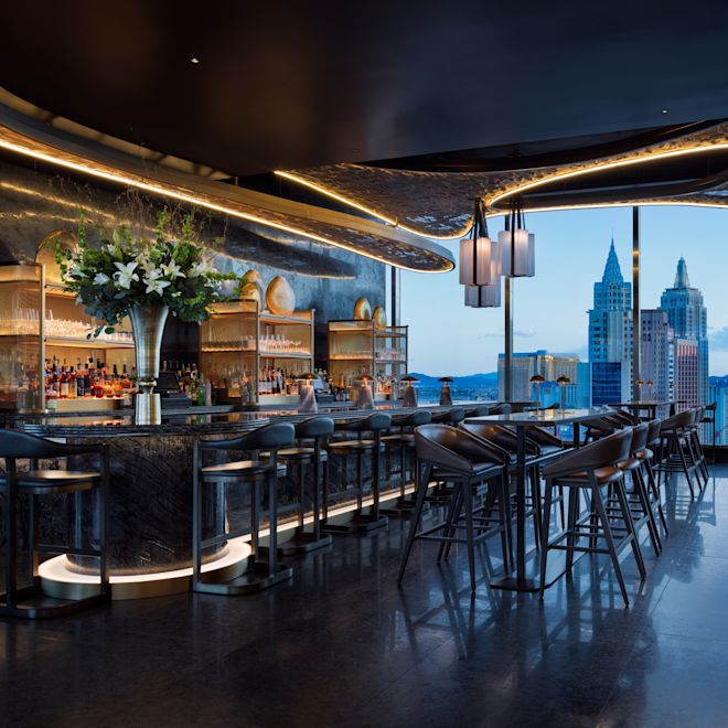 Hard Shake bar and lounge, window view of the city