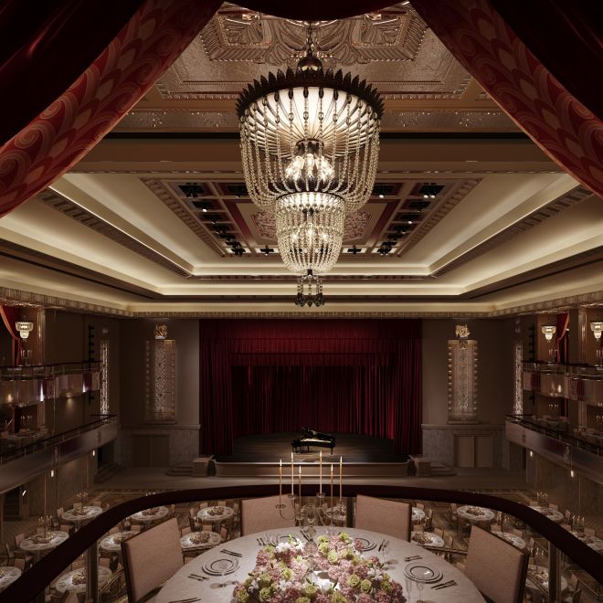 grand ballroom with round tables