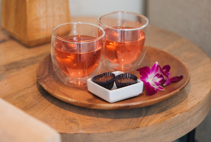 Drinks and Snacks on a Table at the Spa Ka La'i