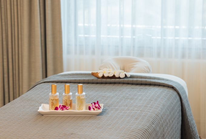Spa Products on a Massage Bed at the Spa Ka La'i