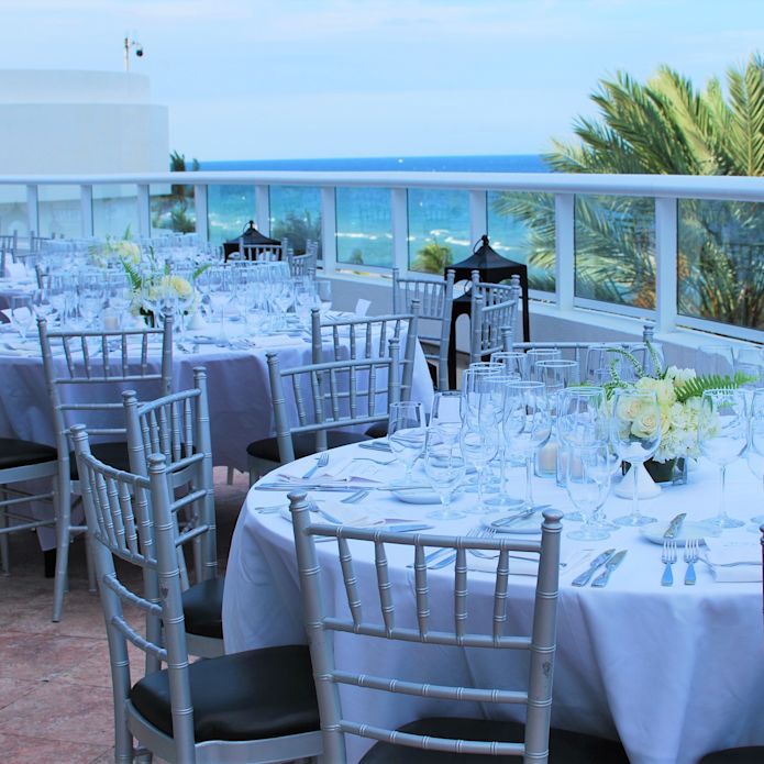 An event setup on an ocean facing balcony