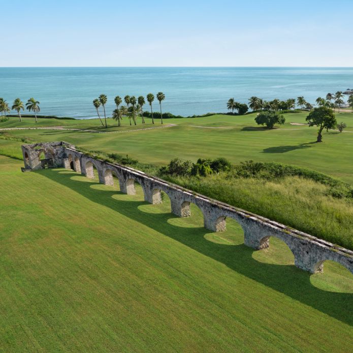 Aerial shot of a stone wall