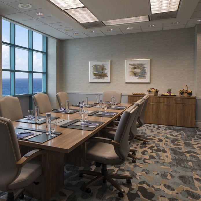 Boardroom Meeting Table, Office Chairs and Beverage Station
