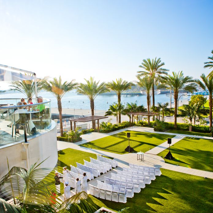 outdoor wedding ceremony venue with bay view