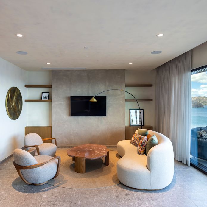 Living Area in a Residence with Ocean View from Balcony