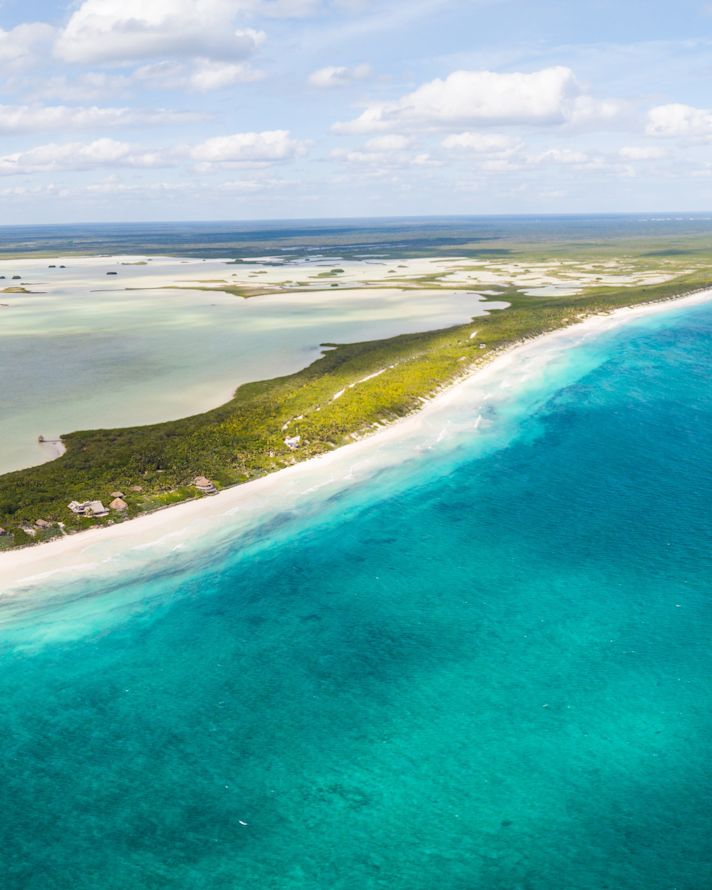 Aerial shot of shoreline and island