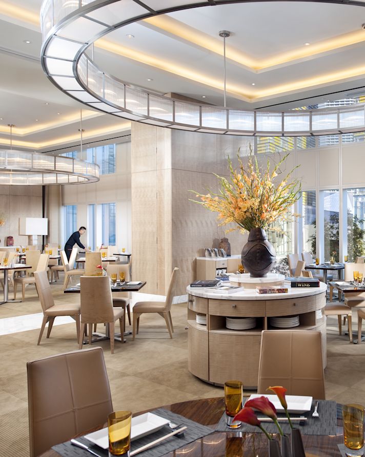 Restaurant Seating Area with large light fixture