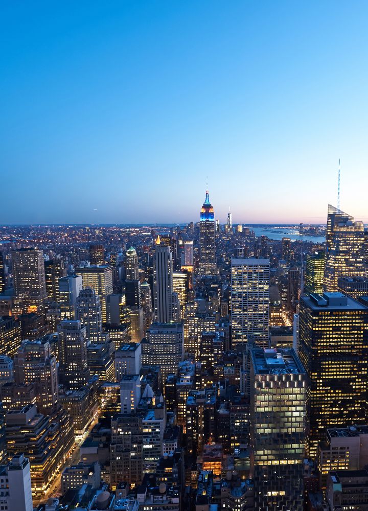 View of Manhattan skyline at night