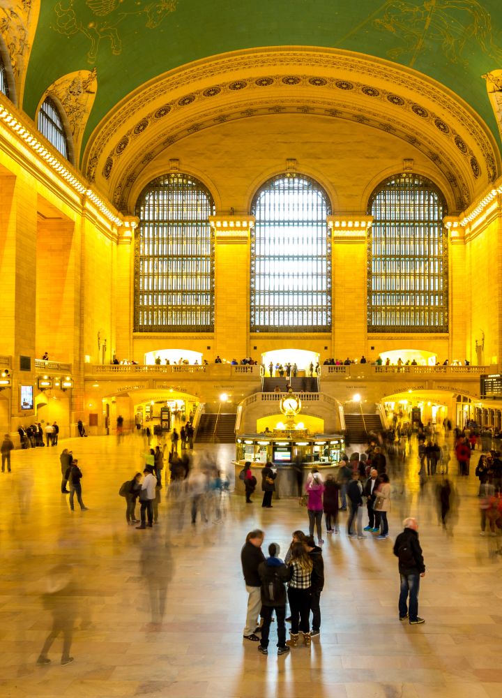 Grand Central Station lit up with yellow lights