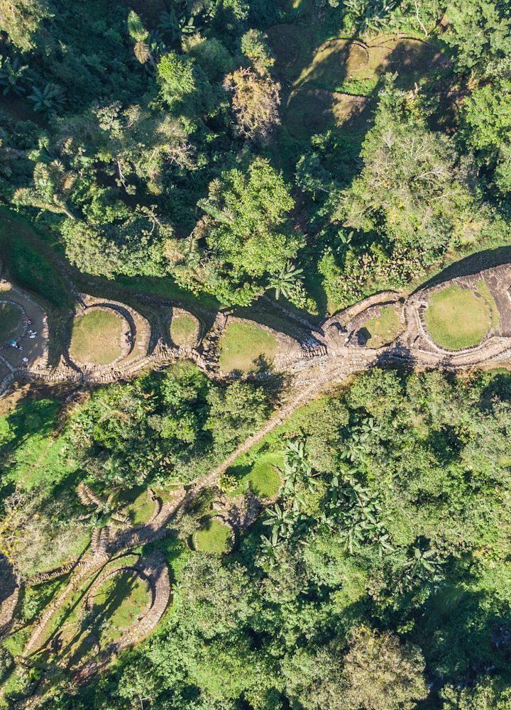 Aerial shot of lost city landmarks