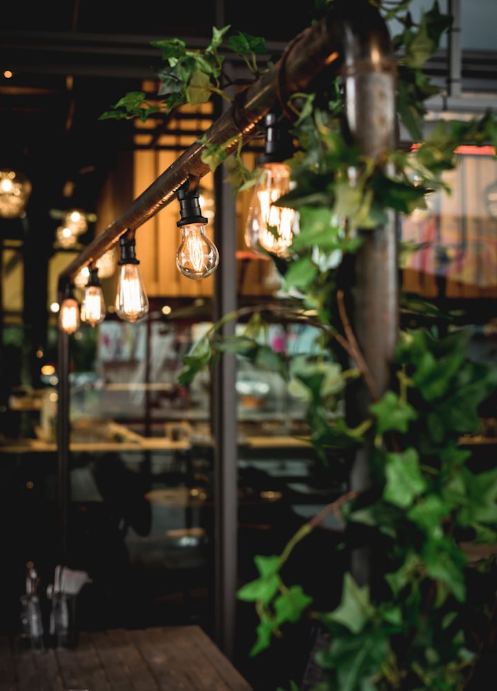 Closeup of lighting in a restaurant