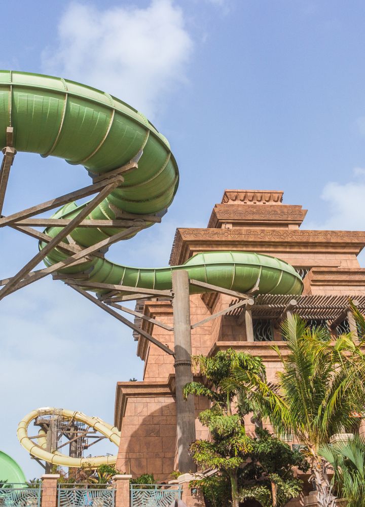 Exterior view of water park slides