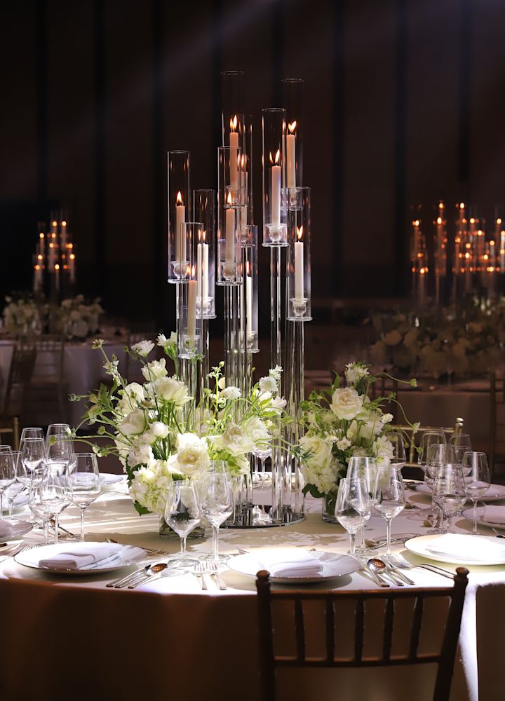 Table set with flowers and plates