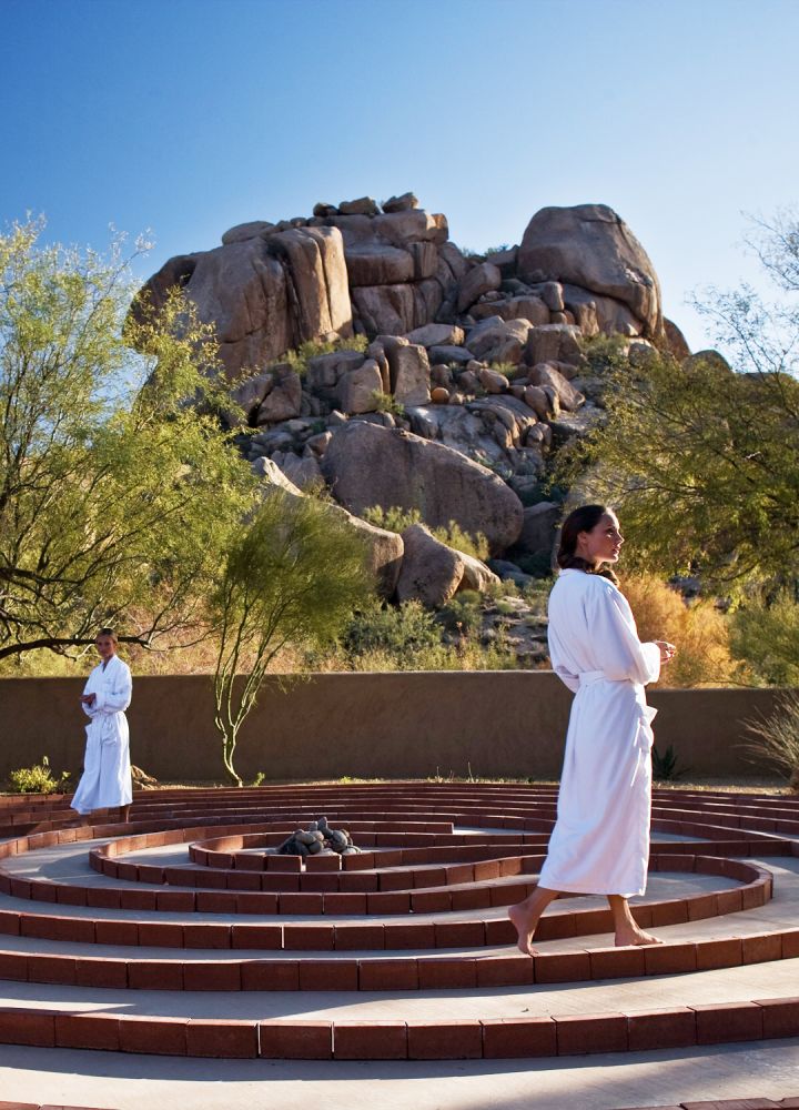 Guests walking in the spa labyrinth
