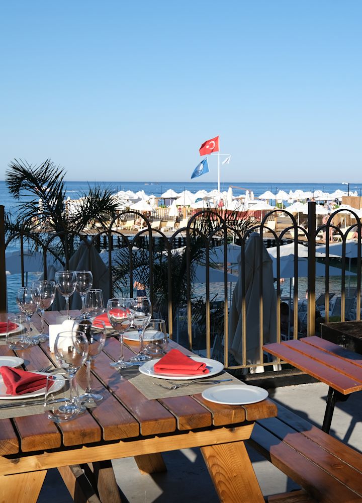 Table Setup for Dining in a Terrace with Sea View at BBQ Restaurant