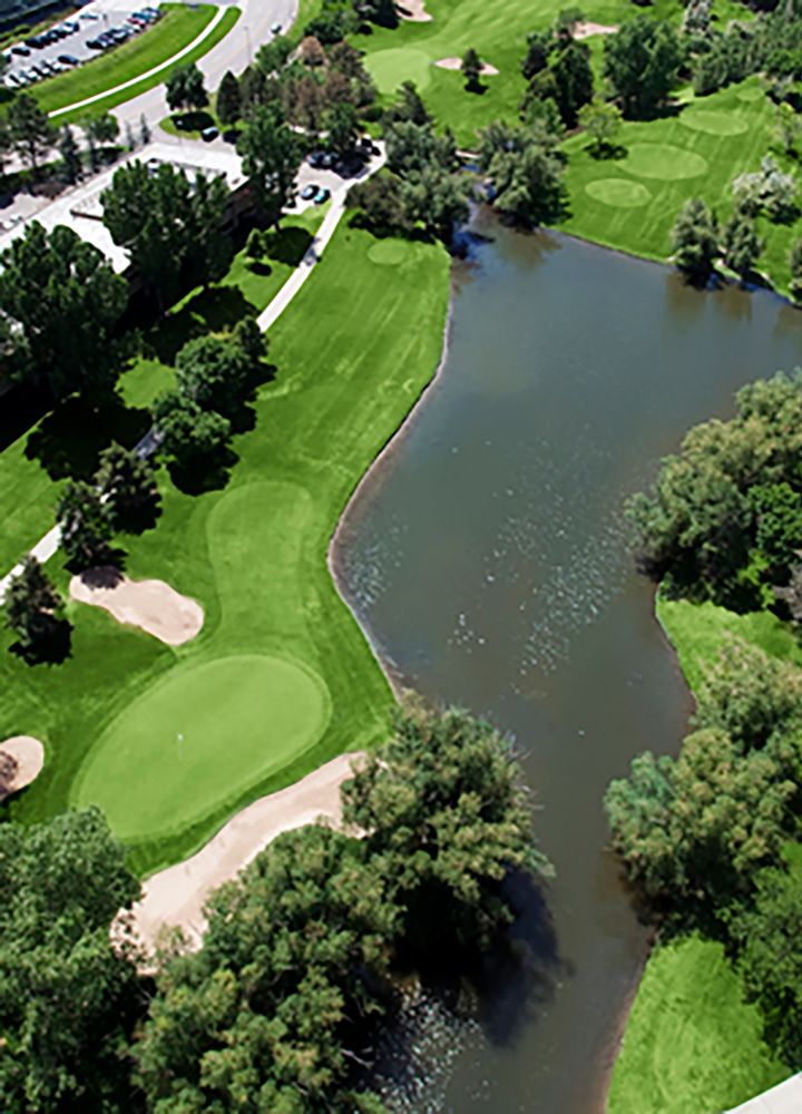 Aerial View of a Golf Course with Water Feature - Hole 15