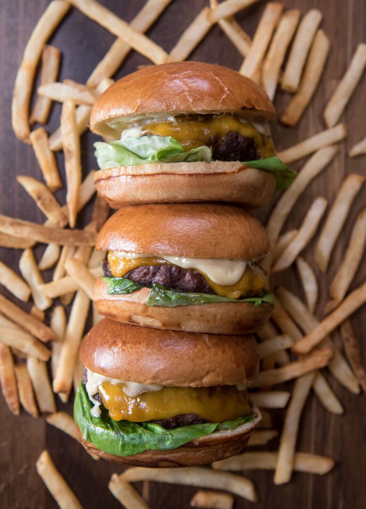 3 burgers stacked on top of each other