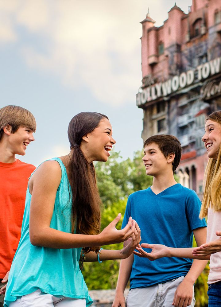 Kids standing outside Hollywood tower