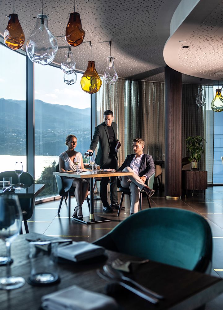 Nebo restaurant seating view with view of landscape