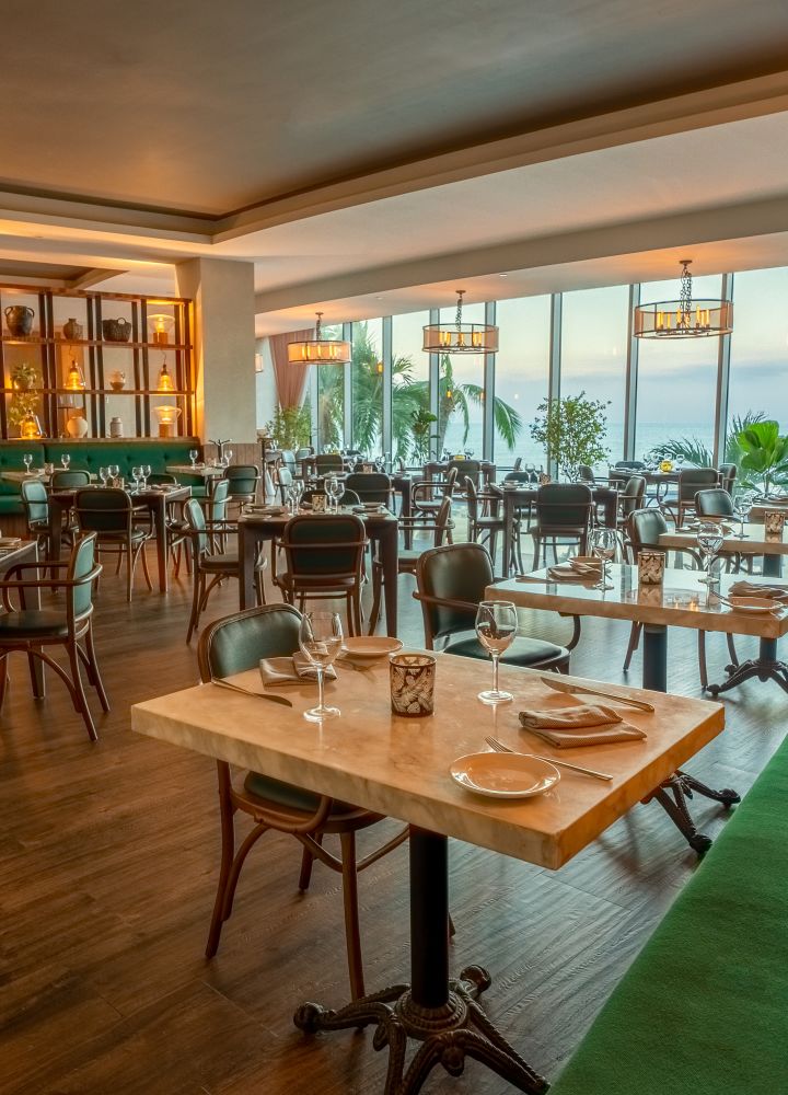 tables and chairs in dining area