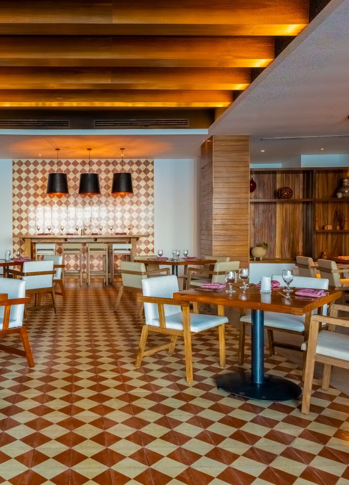 tables and chairs in dining area