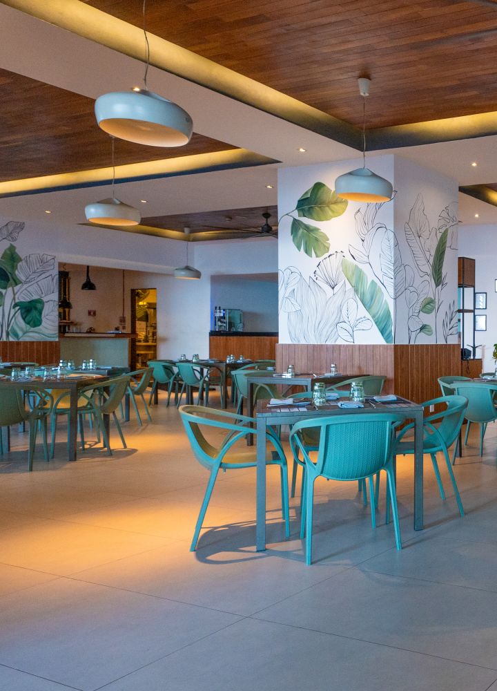 tables and chairs in dining area