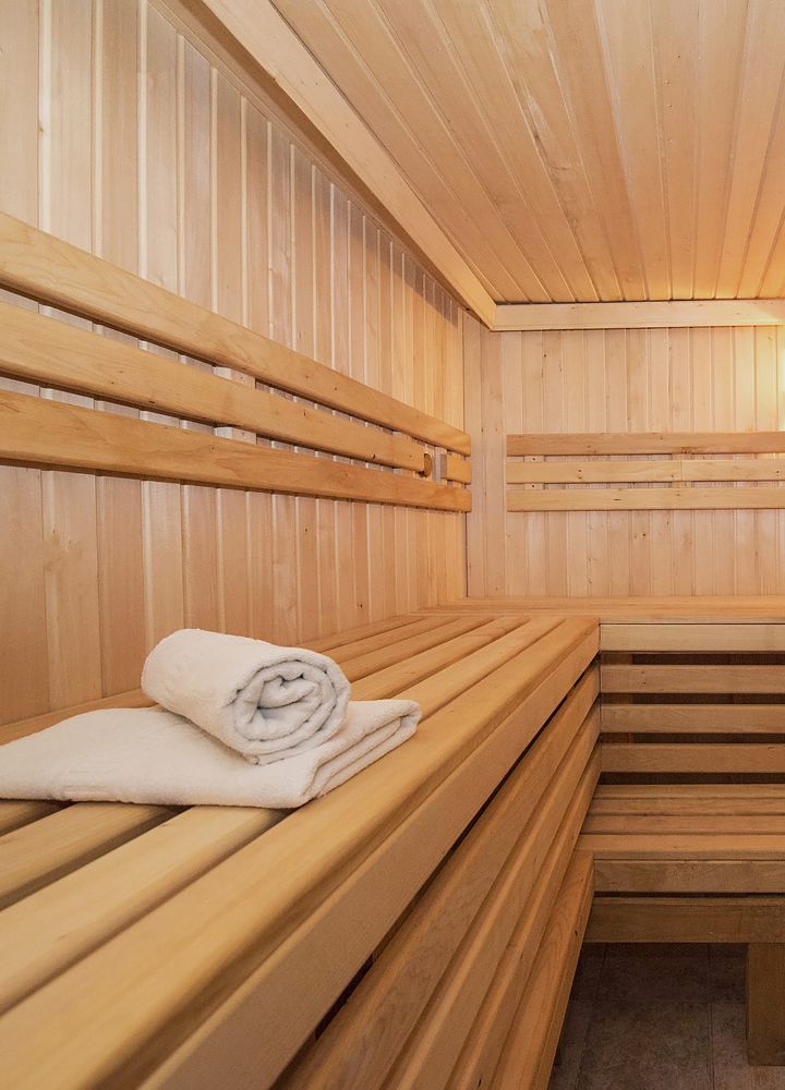 Sauna in spa, with towel