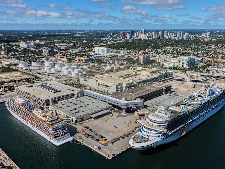 Marina with Cruise Ships with Fort Lauderdale in Background