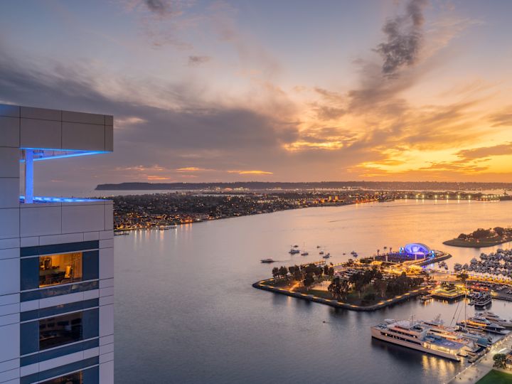 airal view of Rady Shell concert venue from the  bay