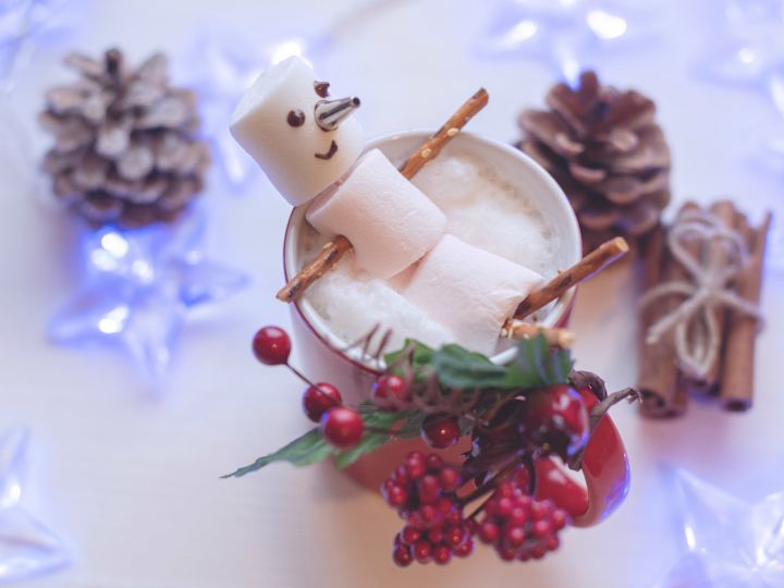 A Marshmallow Snowman in Cup of Hot Chocolate